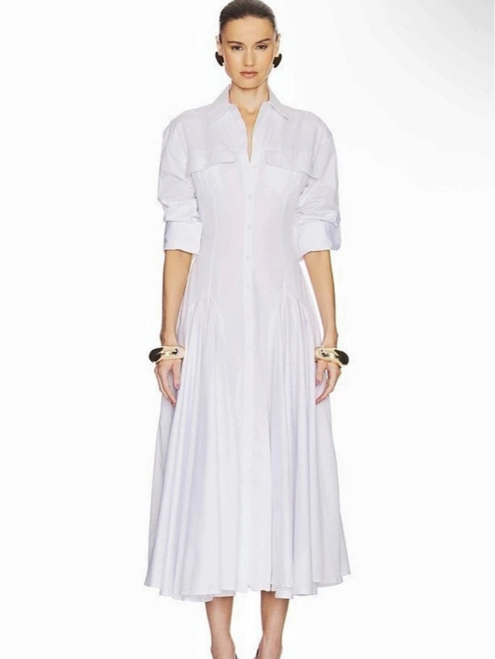 Helsa Godet Shirt Dress in White
